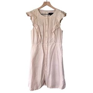 J. Crew Linen Cupro Blend Ruffle Sleeve Dress Pockets Cream Ivory Women’s Size 8